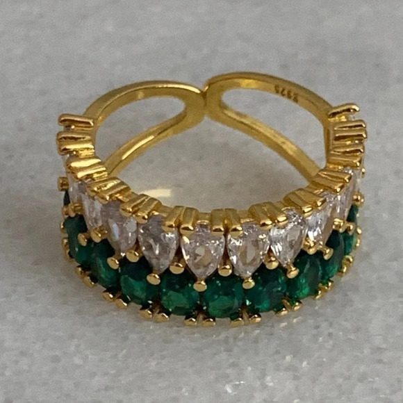 Gold Green Crystal Chunky Ring - Picture 3 of 4